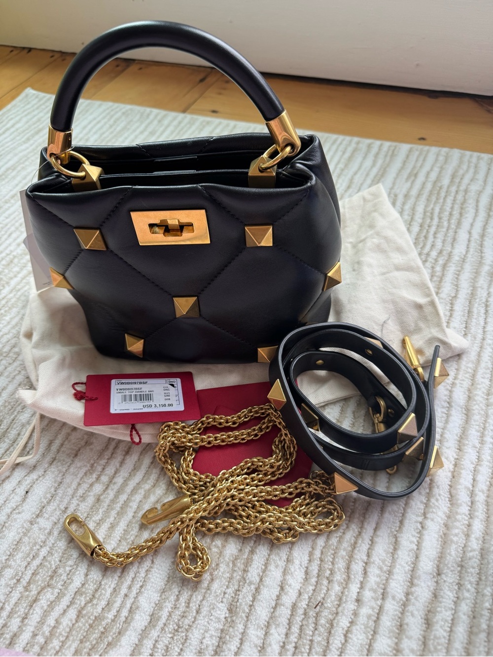 VALENTINO SMALL ROMAN STUD THE HANDLE BAG IN NAPPA NWT - 2 STRAPS